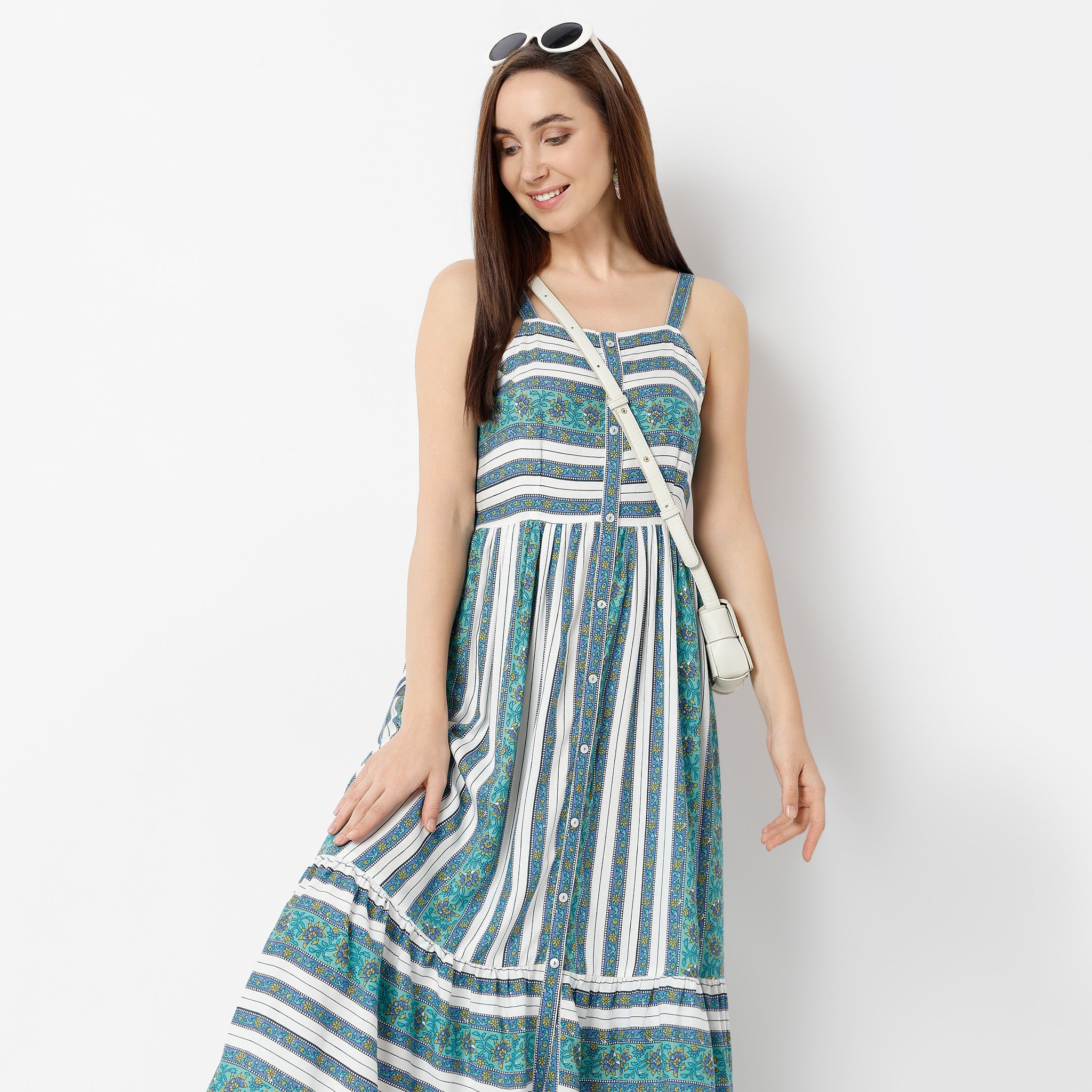 Flare Fit Printed Square Neck Dress