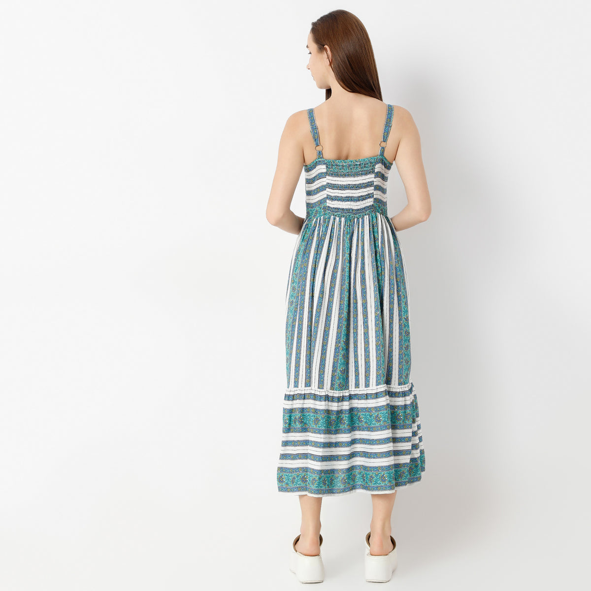 Flare Fit Printed Square Neck Dress