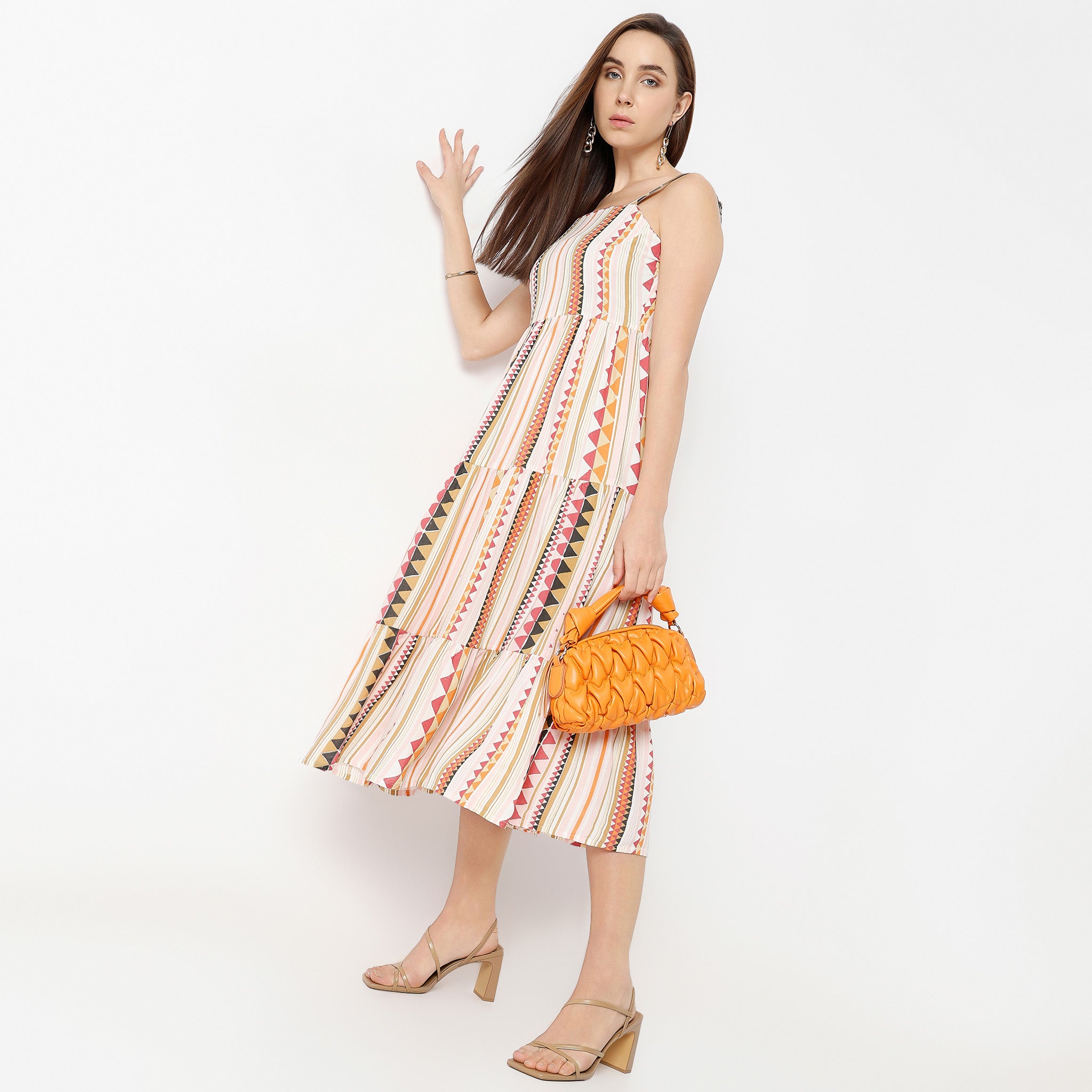 Flare Fit Printed Square Neck Dress