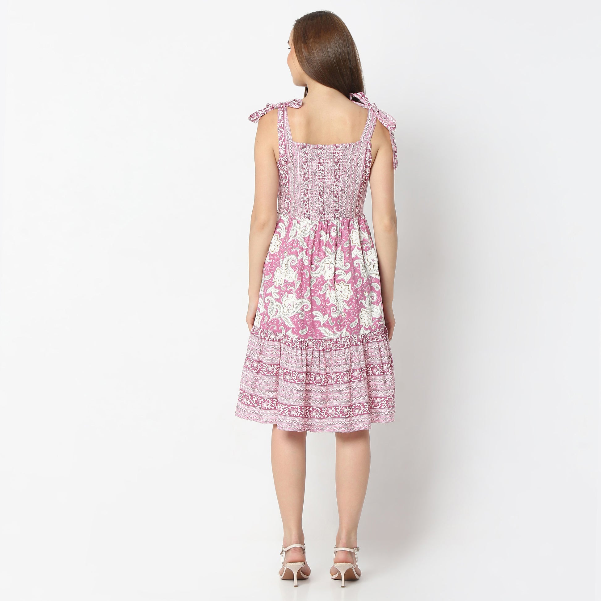 Flare Fit Floral Print Square Neck Knee Length Dress