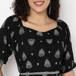 Printed Front Ruched Tiered Dress