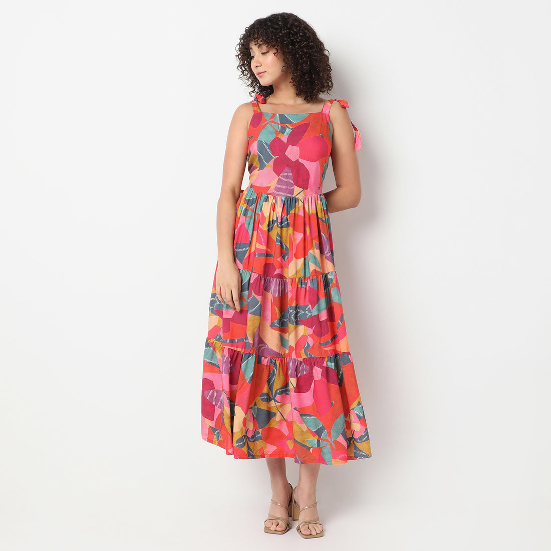 Flare Fit Printed Square Neck Dress