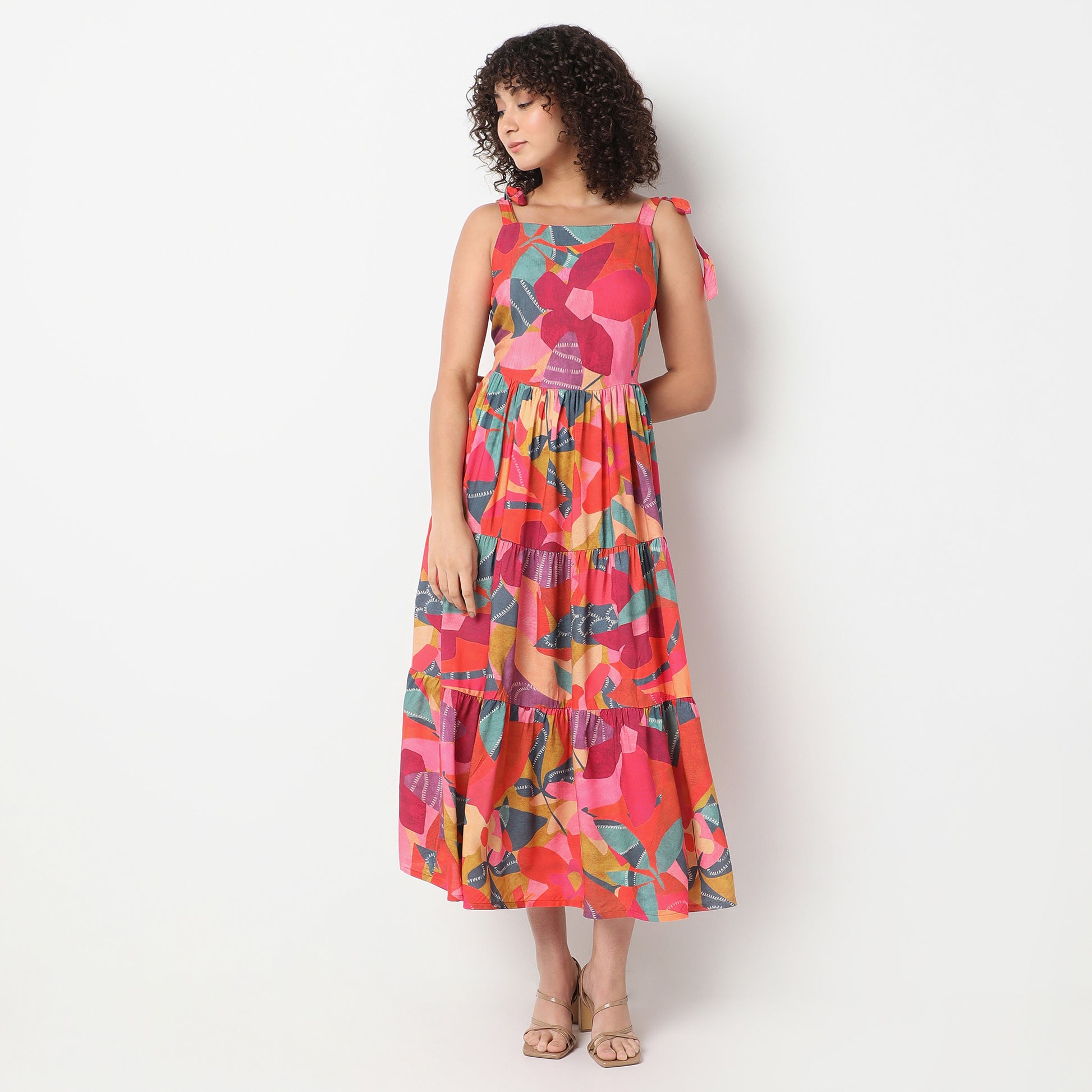 Flare Fit Printed Square Neck Dress