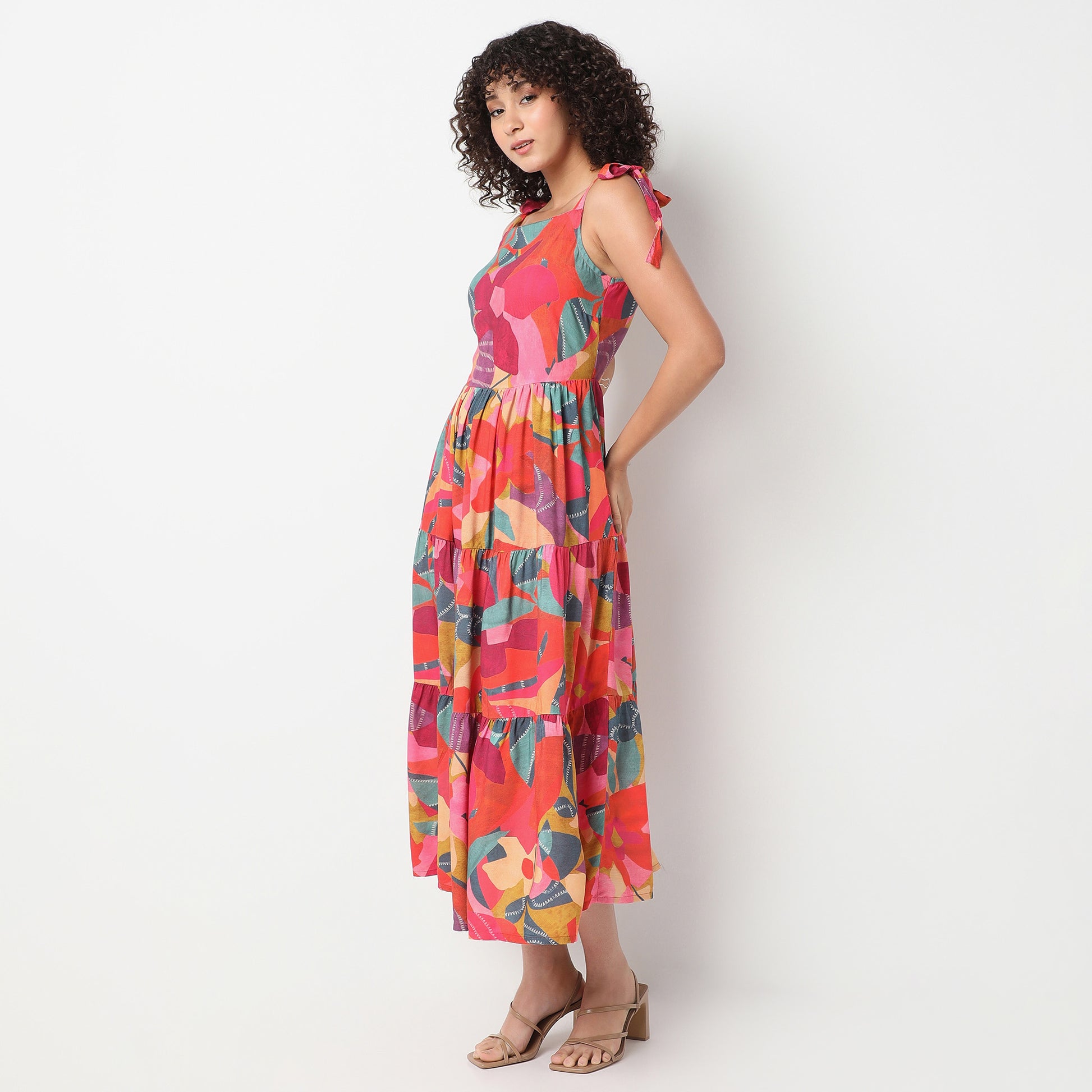 Flare Fit Printed Square Neck Dress