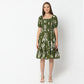 Flare Fit Printed Square Neck Knee Length Dress