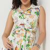 Lapel Collar Sleeveless Printed Dress