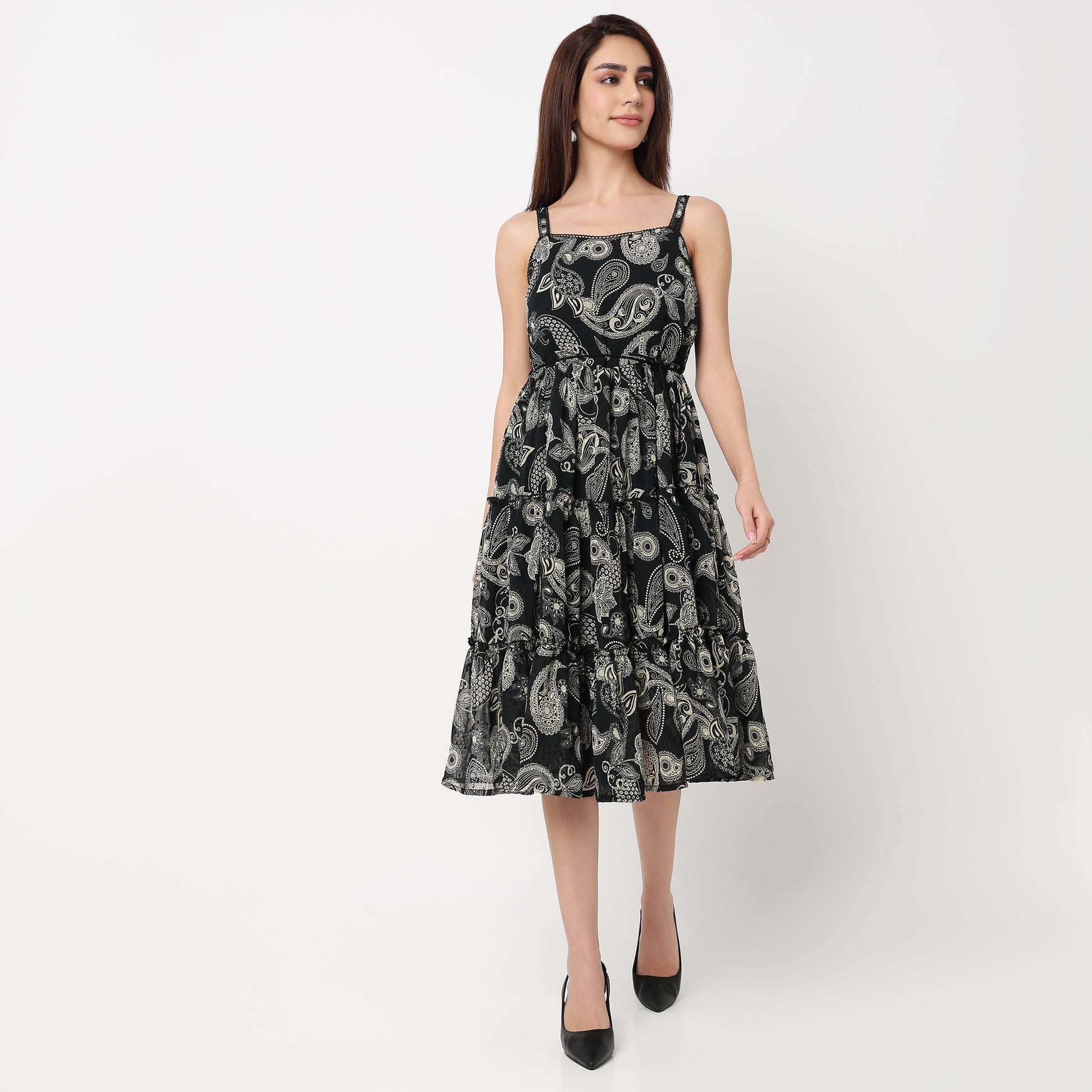 Printed Knee Length Tiered Dress 