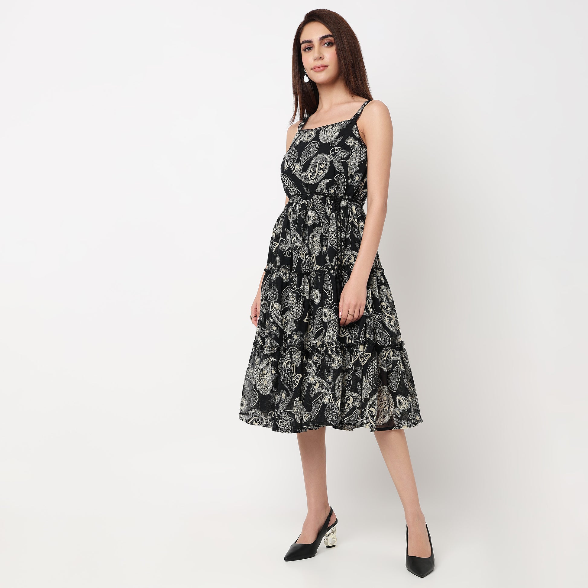 Printed Knee Length Tiered Dress 