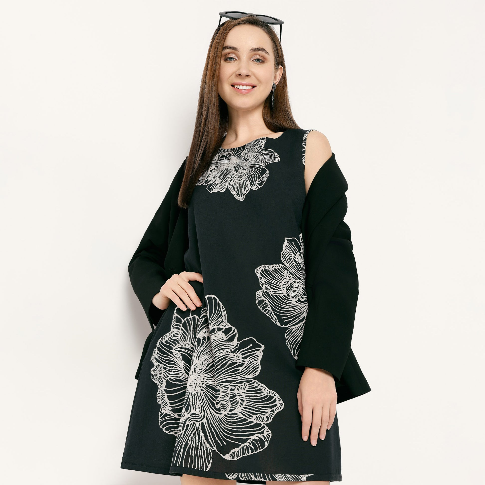 Flare Fit Floral Round Neck Dress