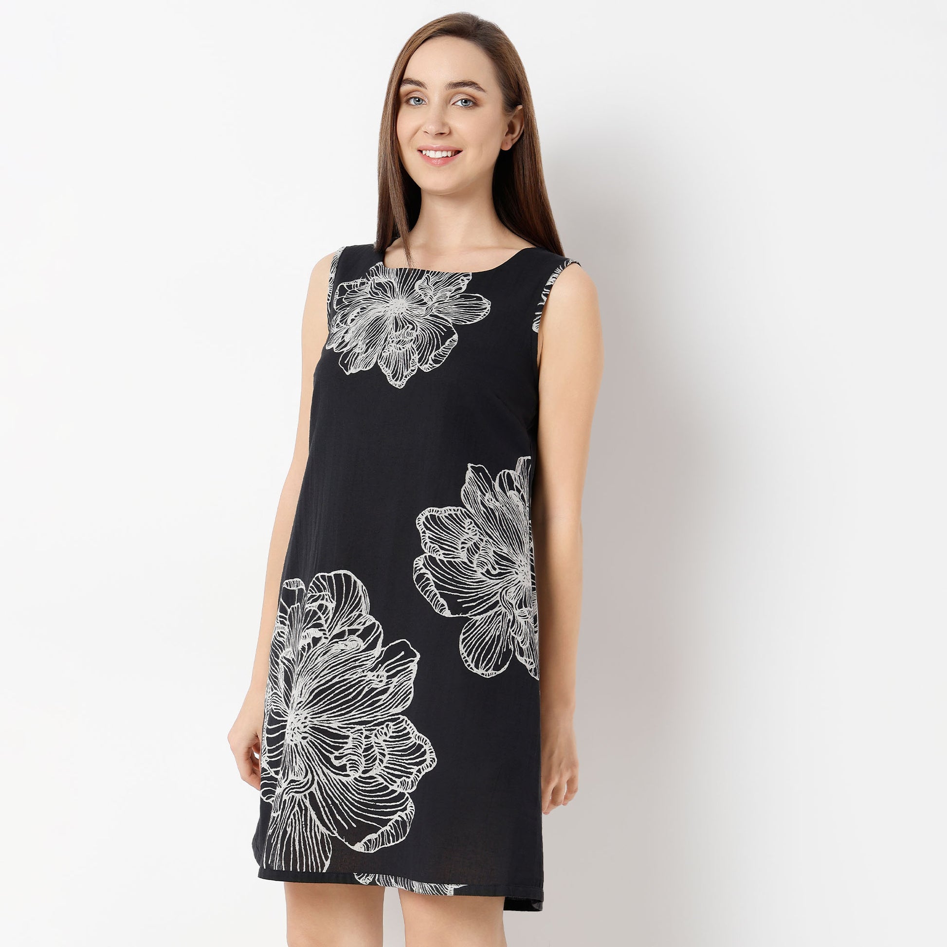 Flare Fit Floral Round Neck Dress