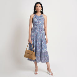 Printed Puff Sleeve Flared Dress