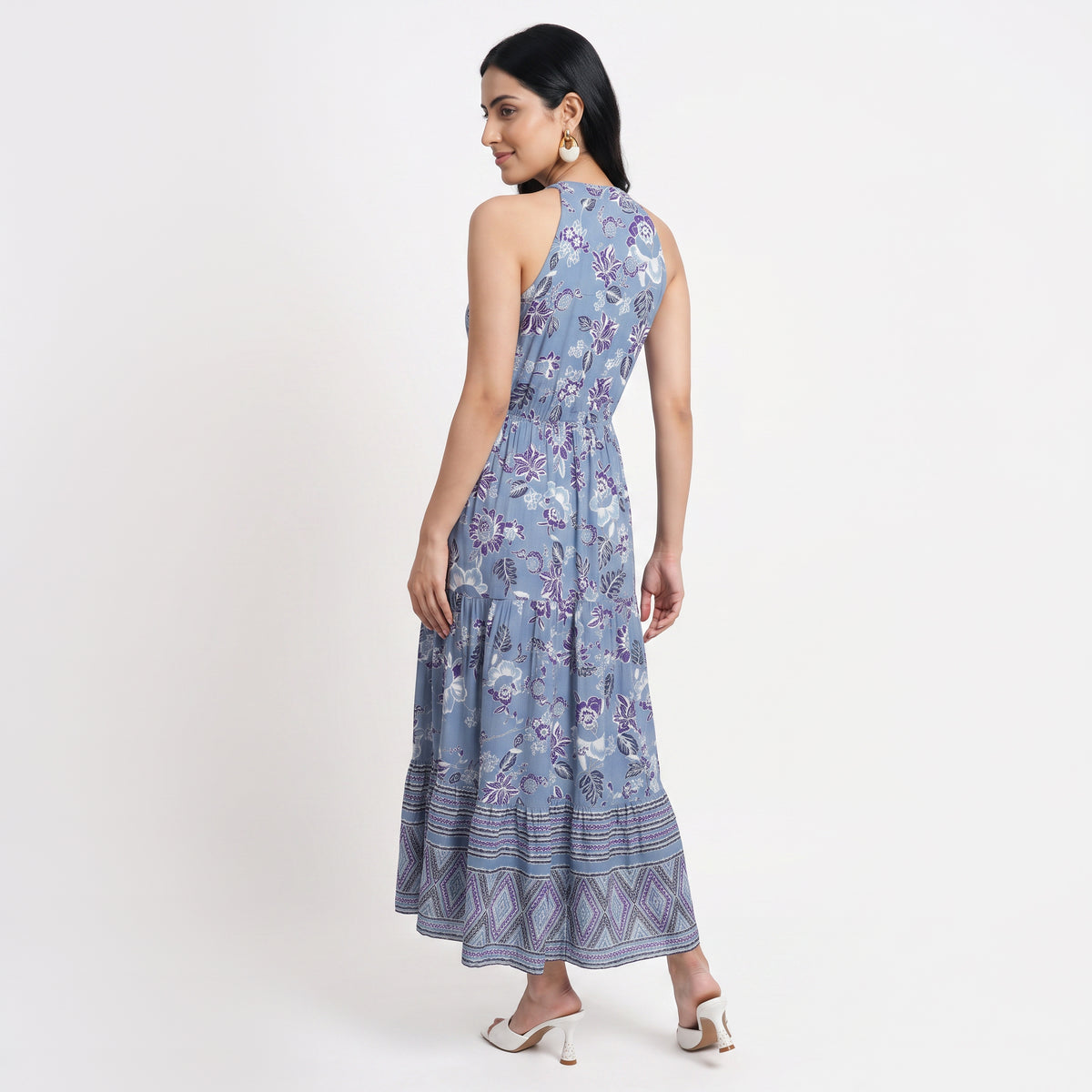 Printed Puff Sleeve Flared Dress