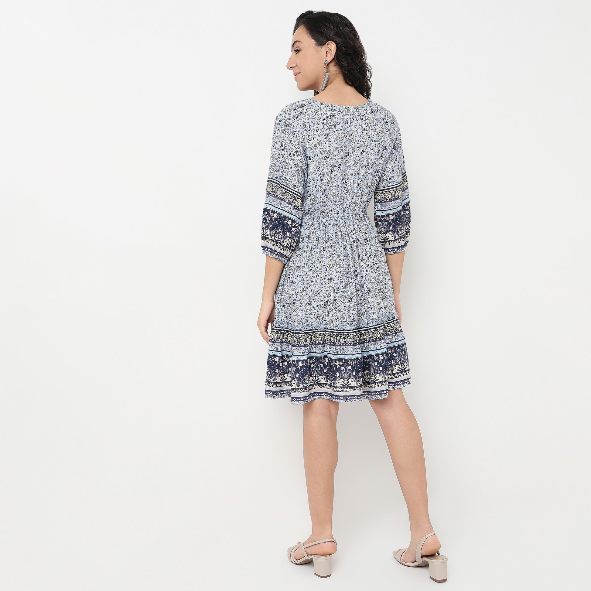 Order Now Women Printed V Neck Gathered Flare Fit Ethnic Wear Dress by Style Union