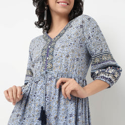 Order Now Women Printed V Neck Gathered Flare Fit Ethnic Wear Dress by Style Union
