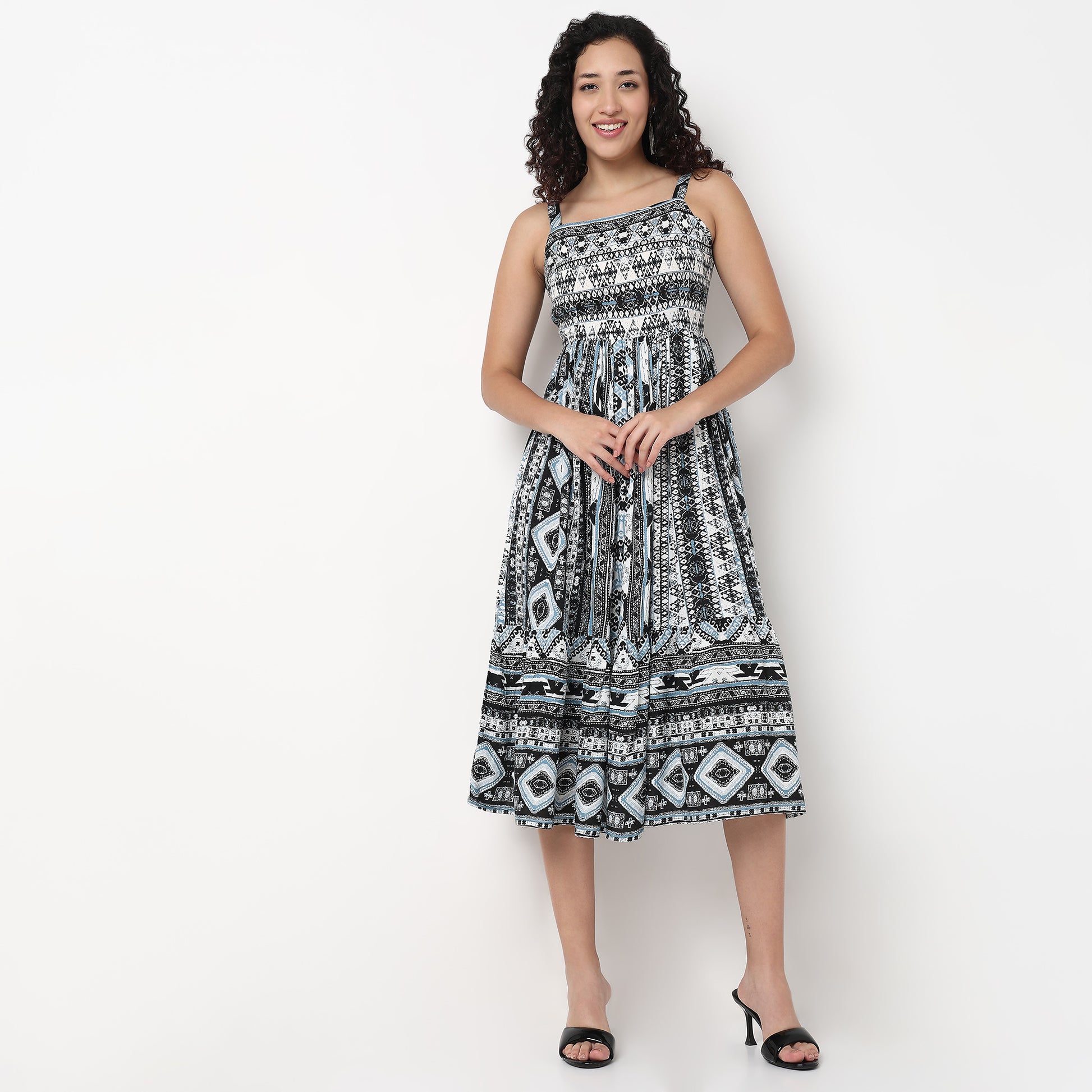 Strappy Tiered Printed Dress