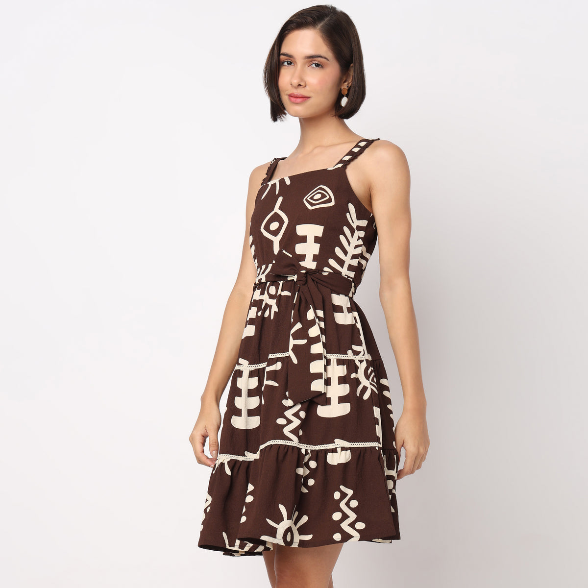 Printed Strappy Tiered Dress