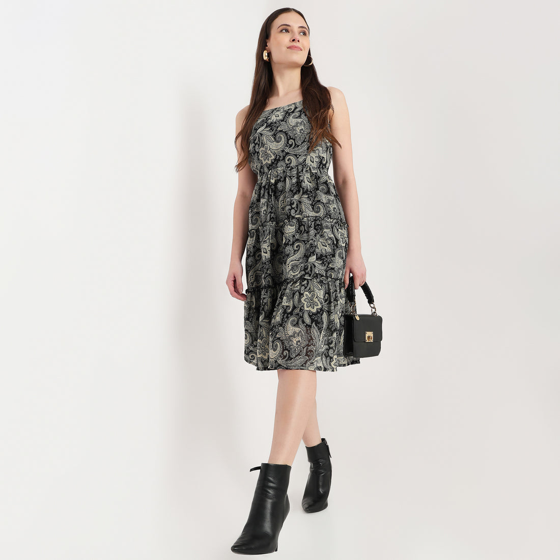 Strappy Tiered Printed Dress