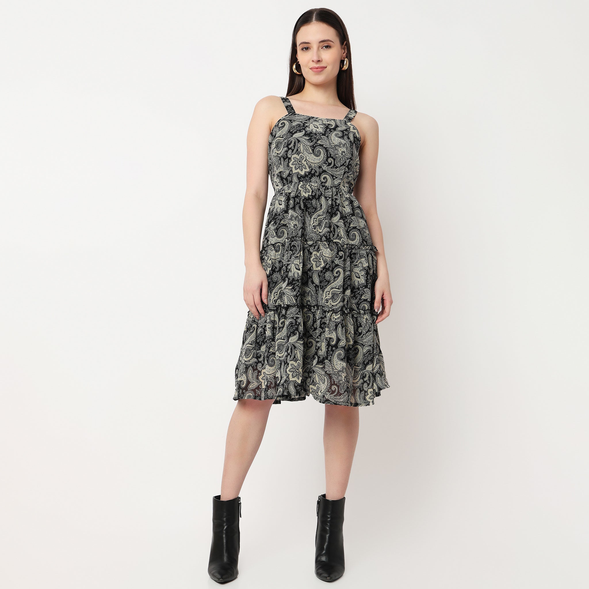 Strappy Tiered Printed Dress