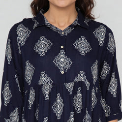 Woven Printed V-Neck Flared Dress
