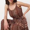 Printed Tiered Strappy Dress With Front Placket