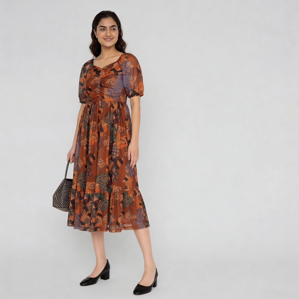 Knitted Printed Flared Dress