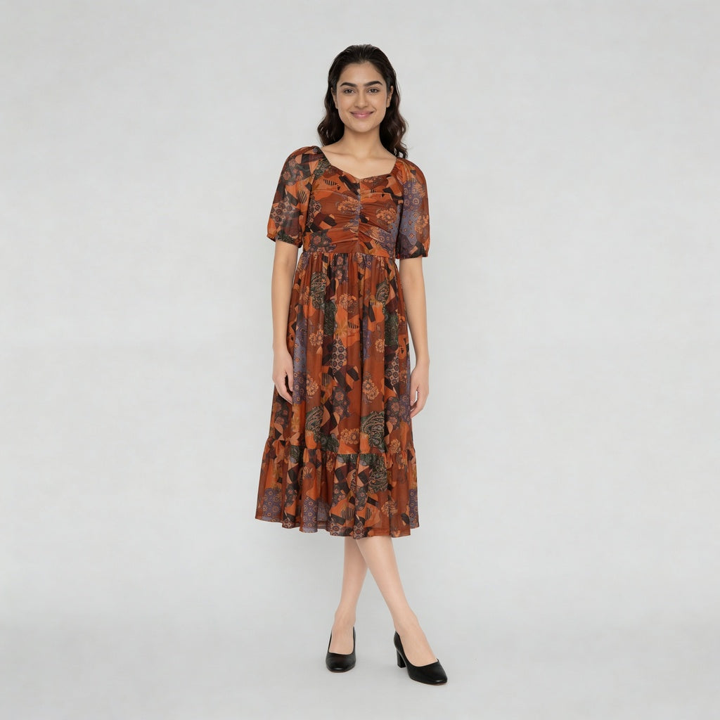 Knitted Printed Flared Dress