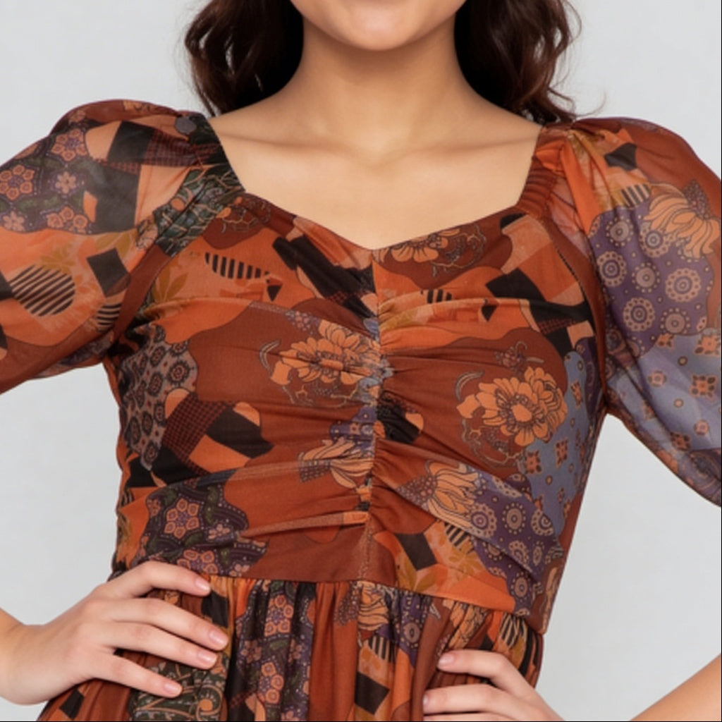 Knitted Printed Flared Dress