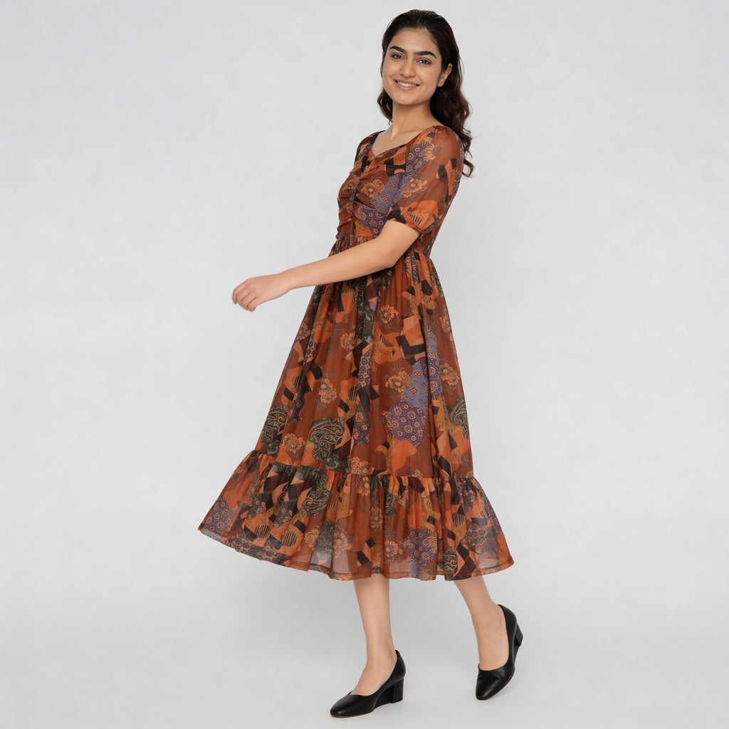 Knitted Printed Flared Dress