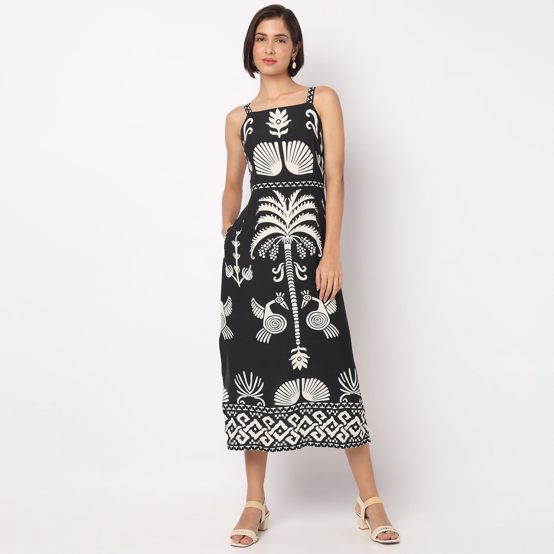 Printed Strappy Flare Dress