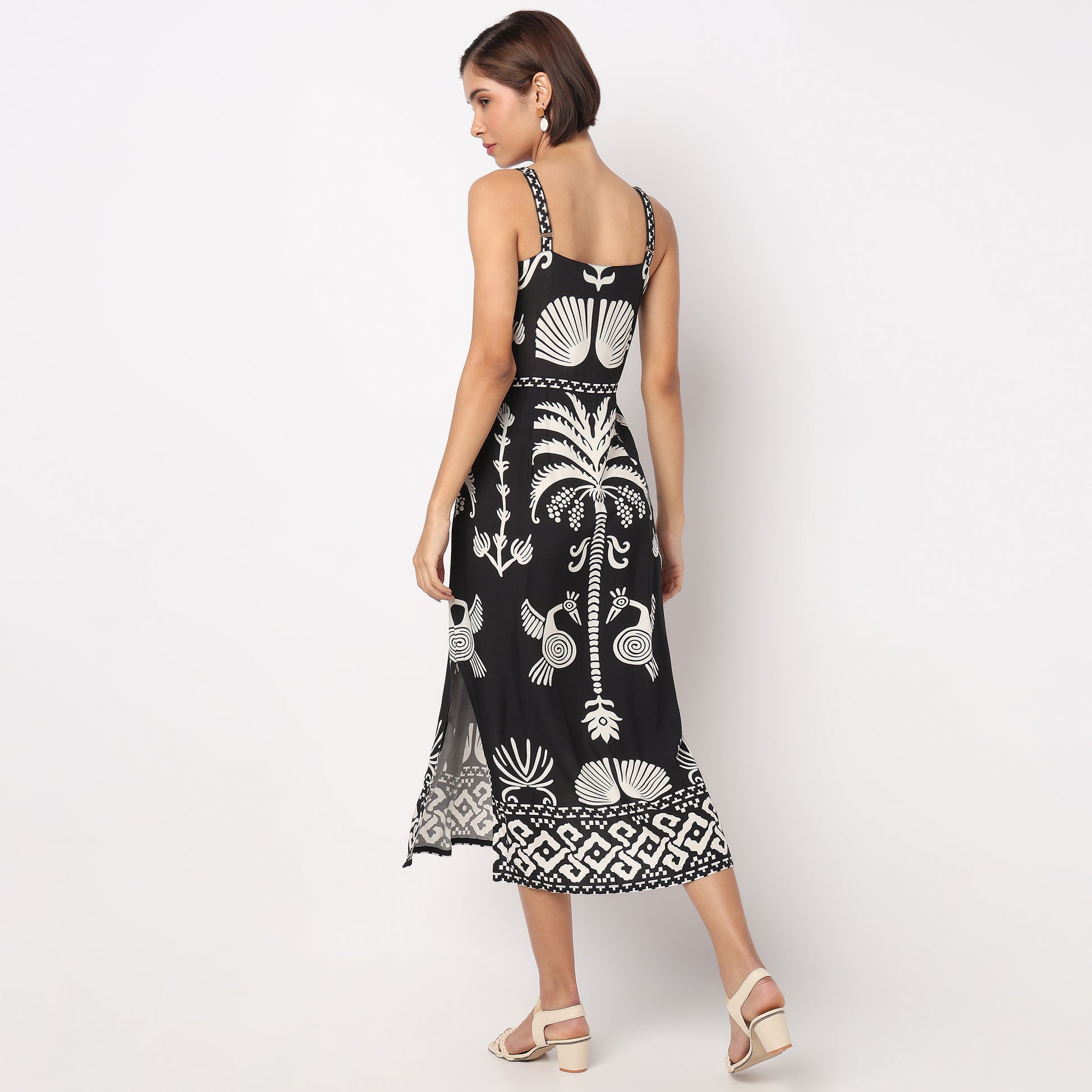Printed Strappy Flare Dress