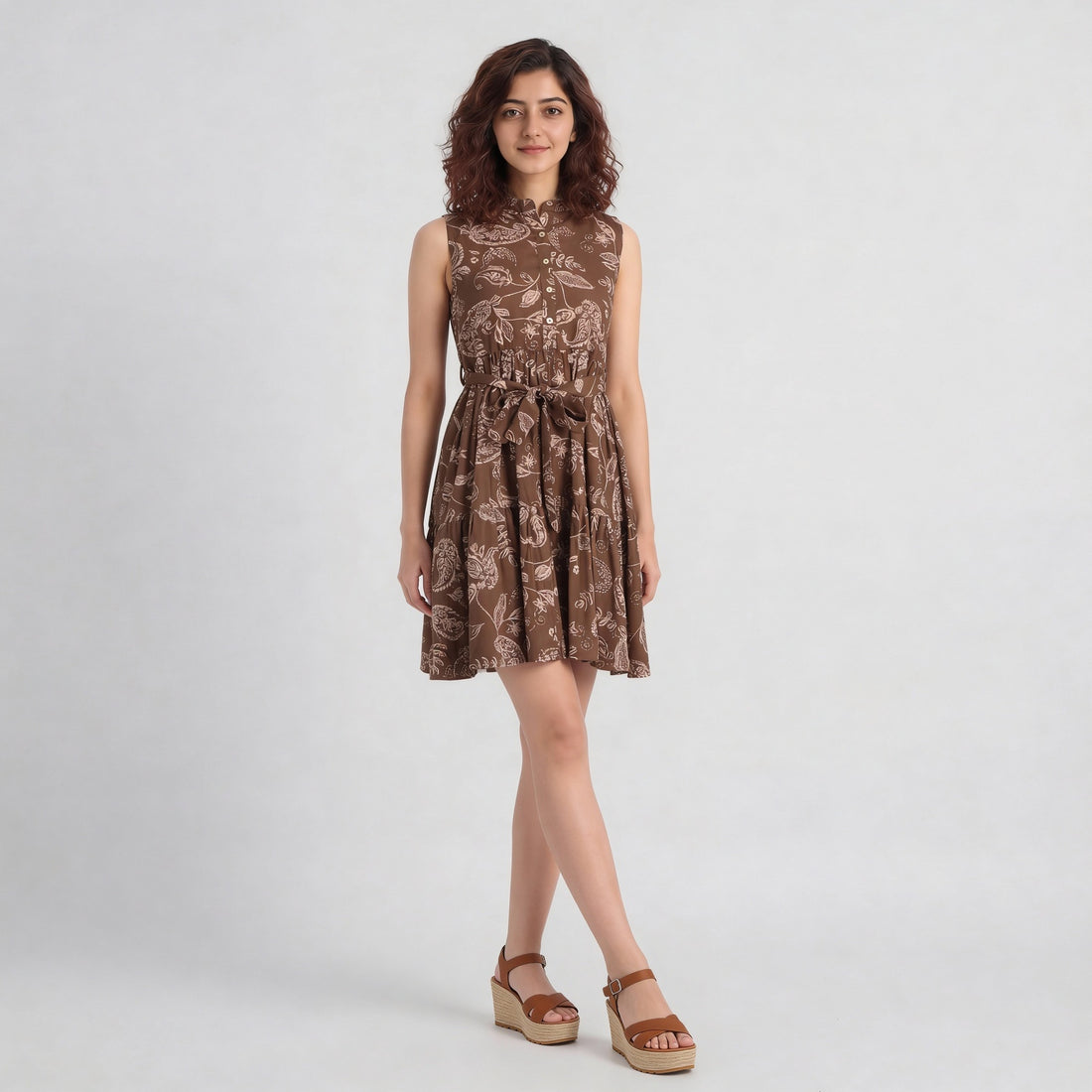 Sleeveless Printed Tiered Dress