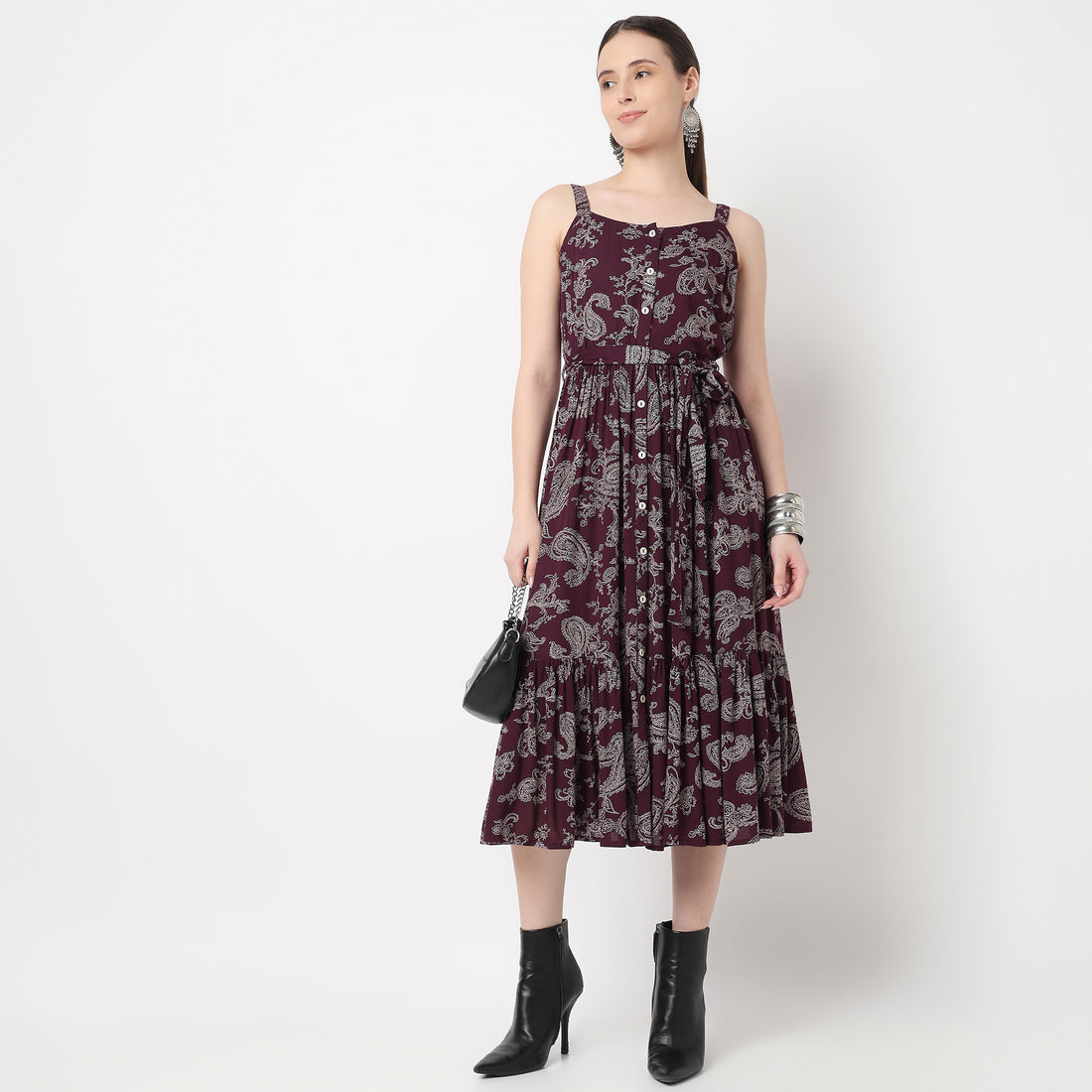 Strappy Tiered Flared Dress
