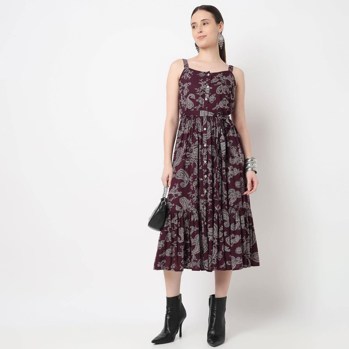 Strappy Tiered Flared Dress