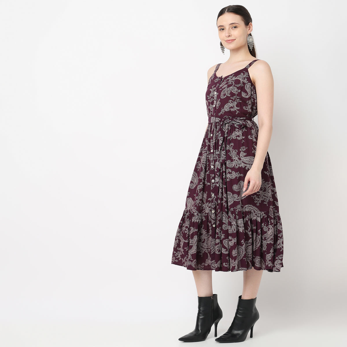 Strappy Tiered Flared Dress