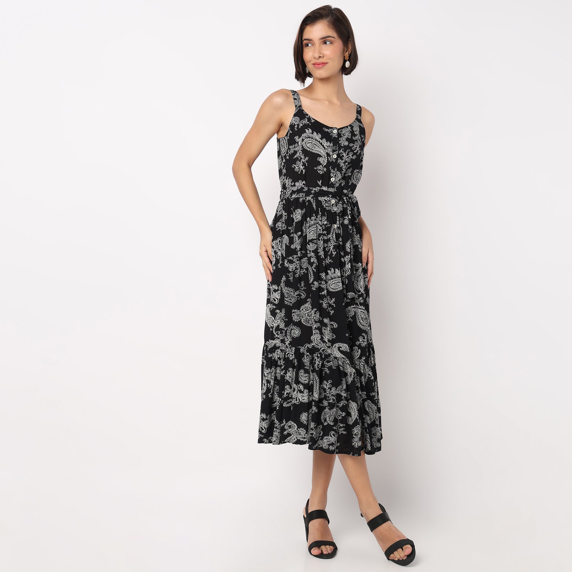 Printed Strappy Tiered Dress