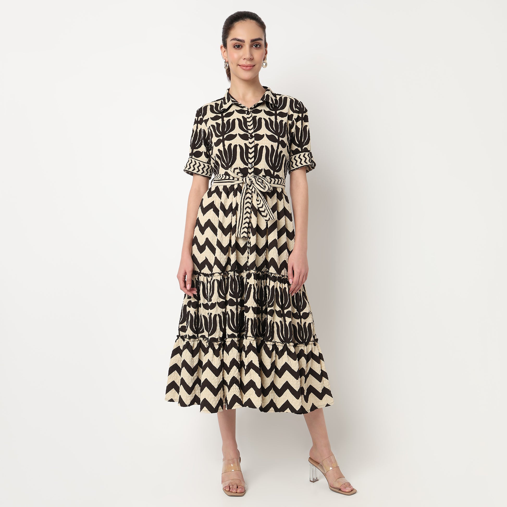 Shirt Printed Tiered Dress