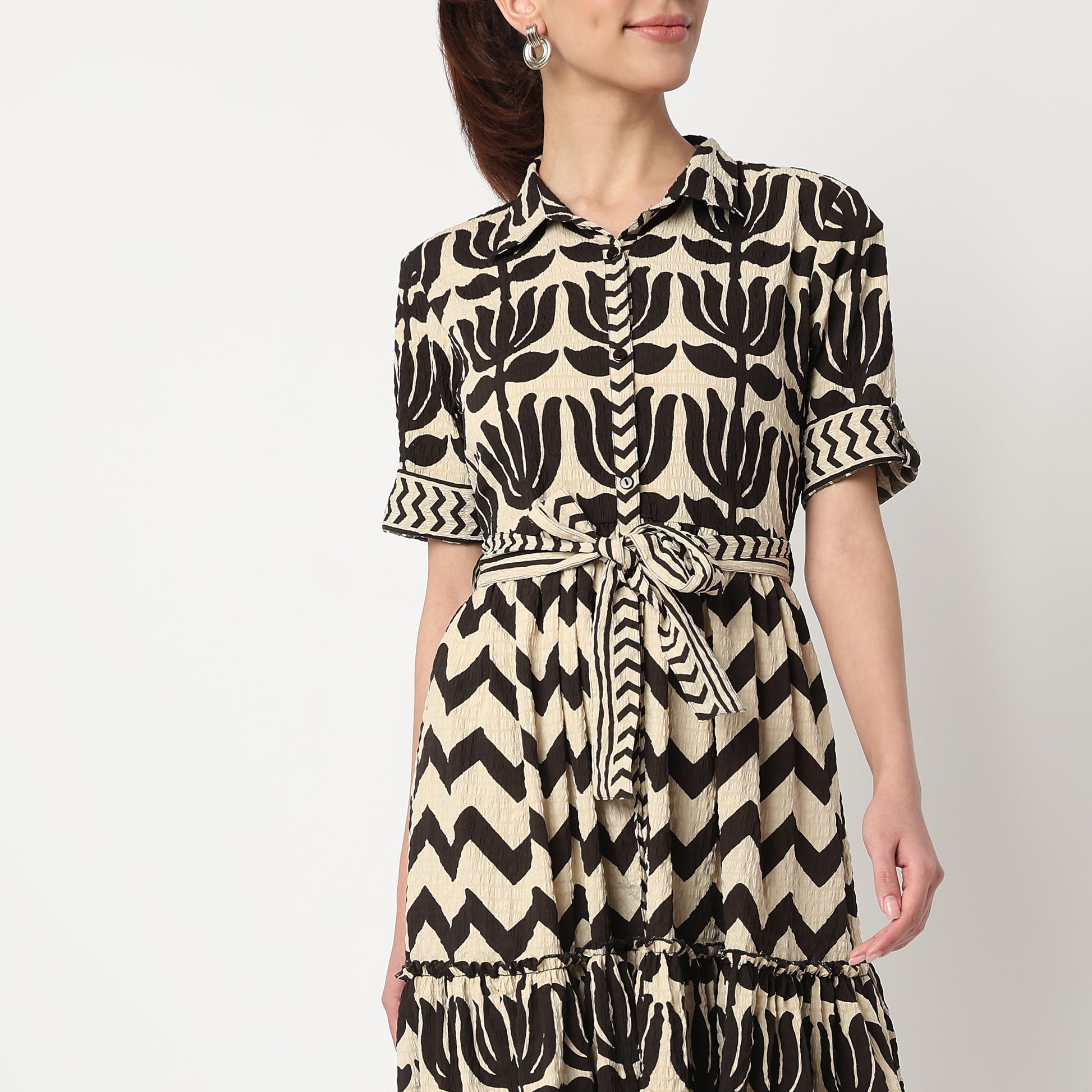 Shirt Printed Tiered Dress