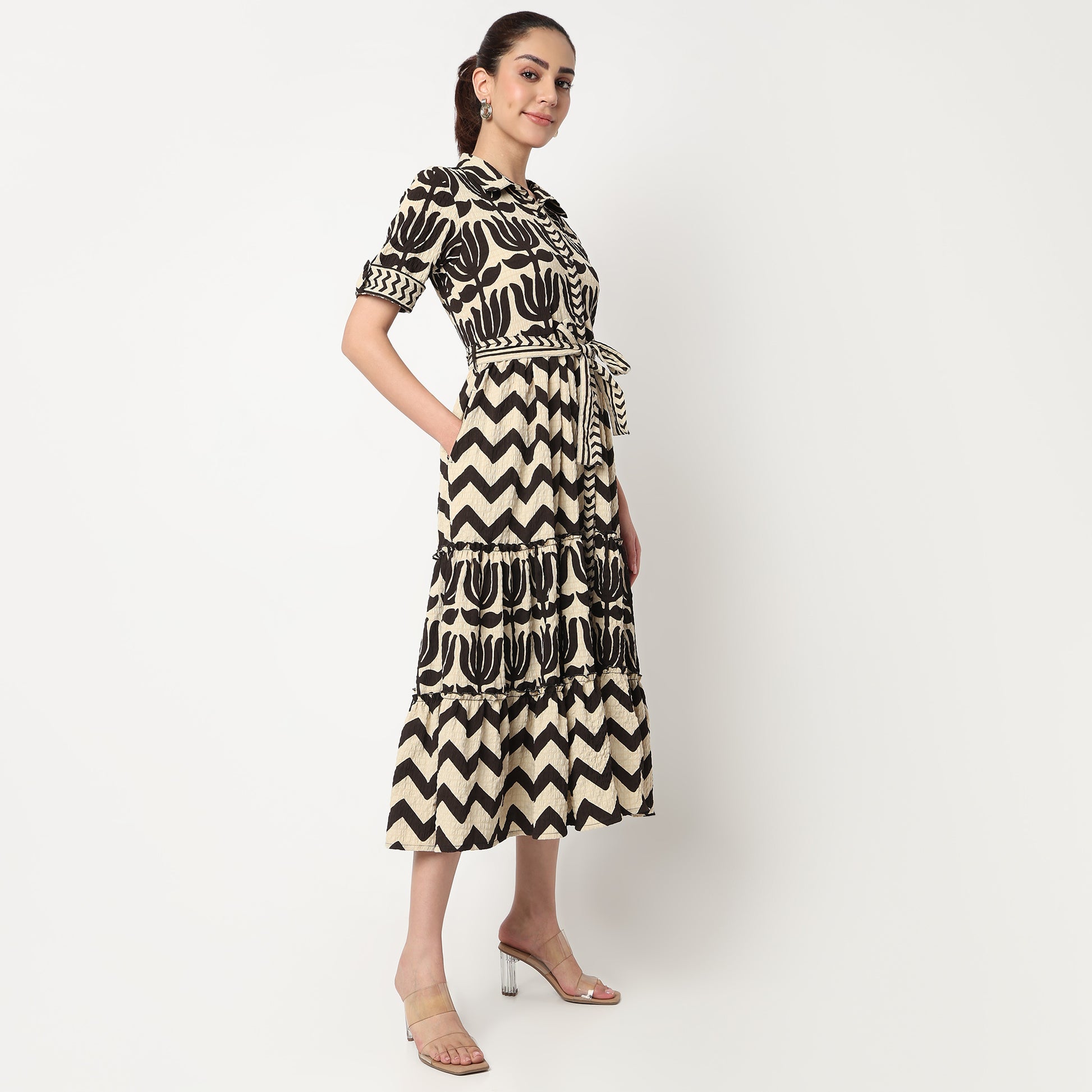 Shirt Printed Tiered Dress