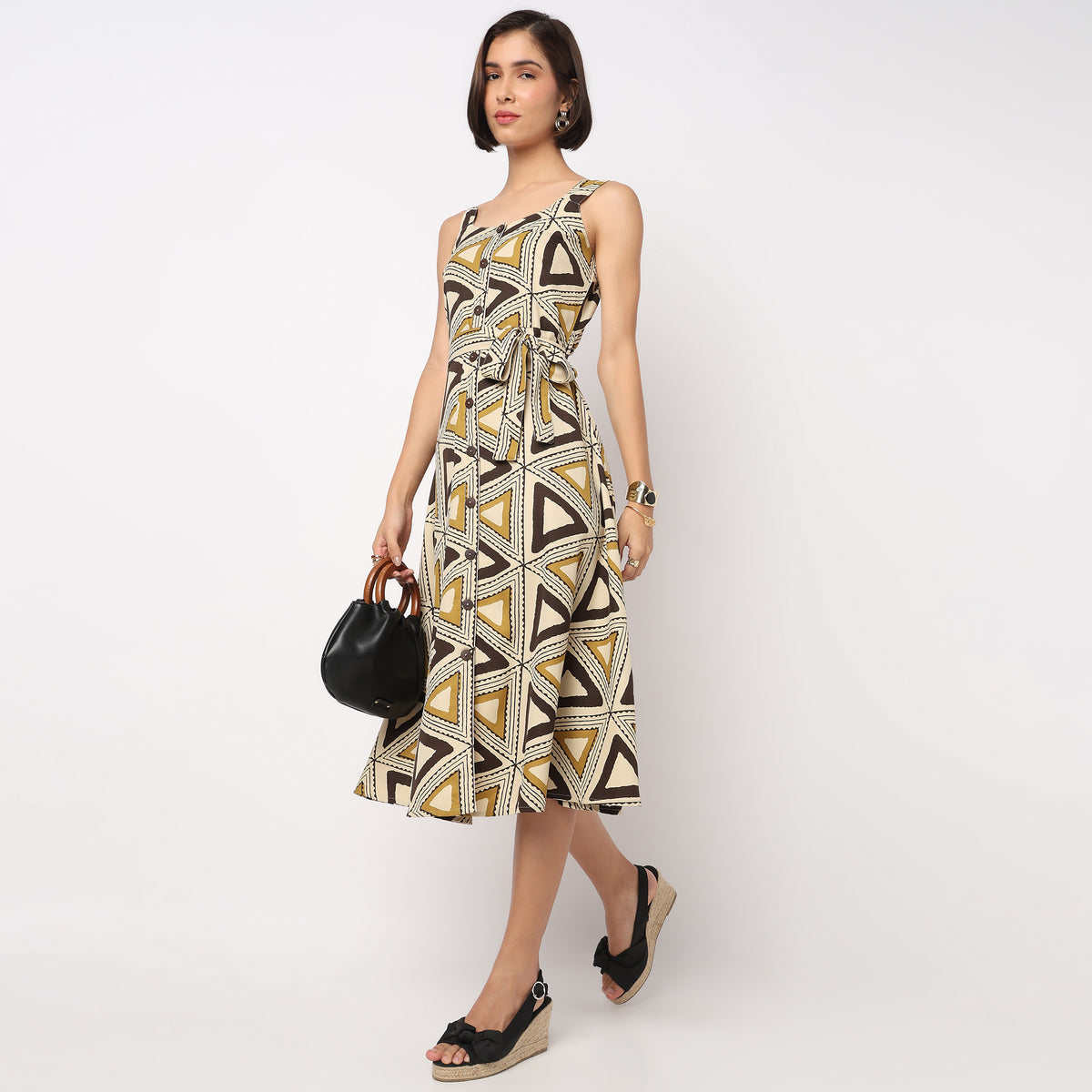 Printed Strappy A-Line Dress