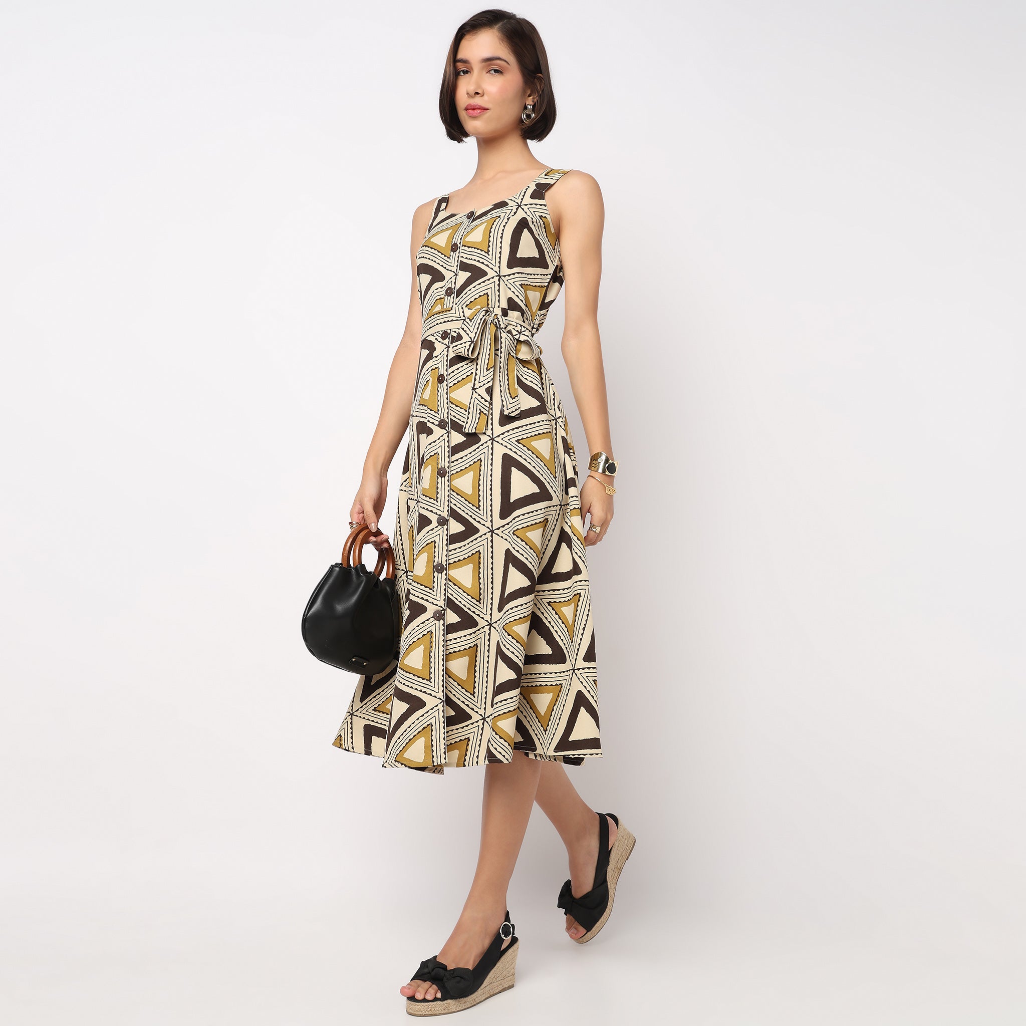 Printed Strappy A-Line Dress
