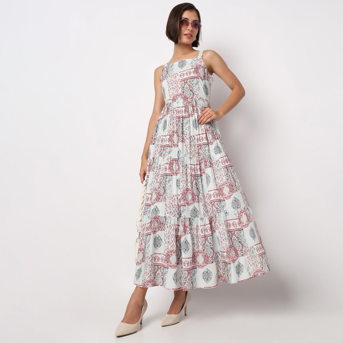 Printed Strappy Tiered Dress