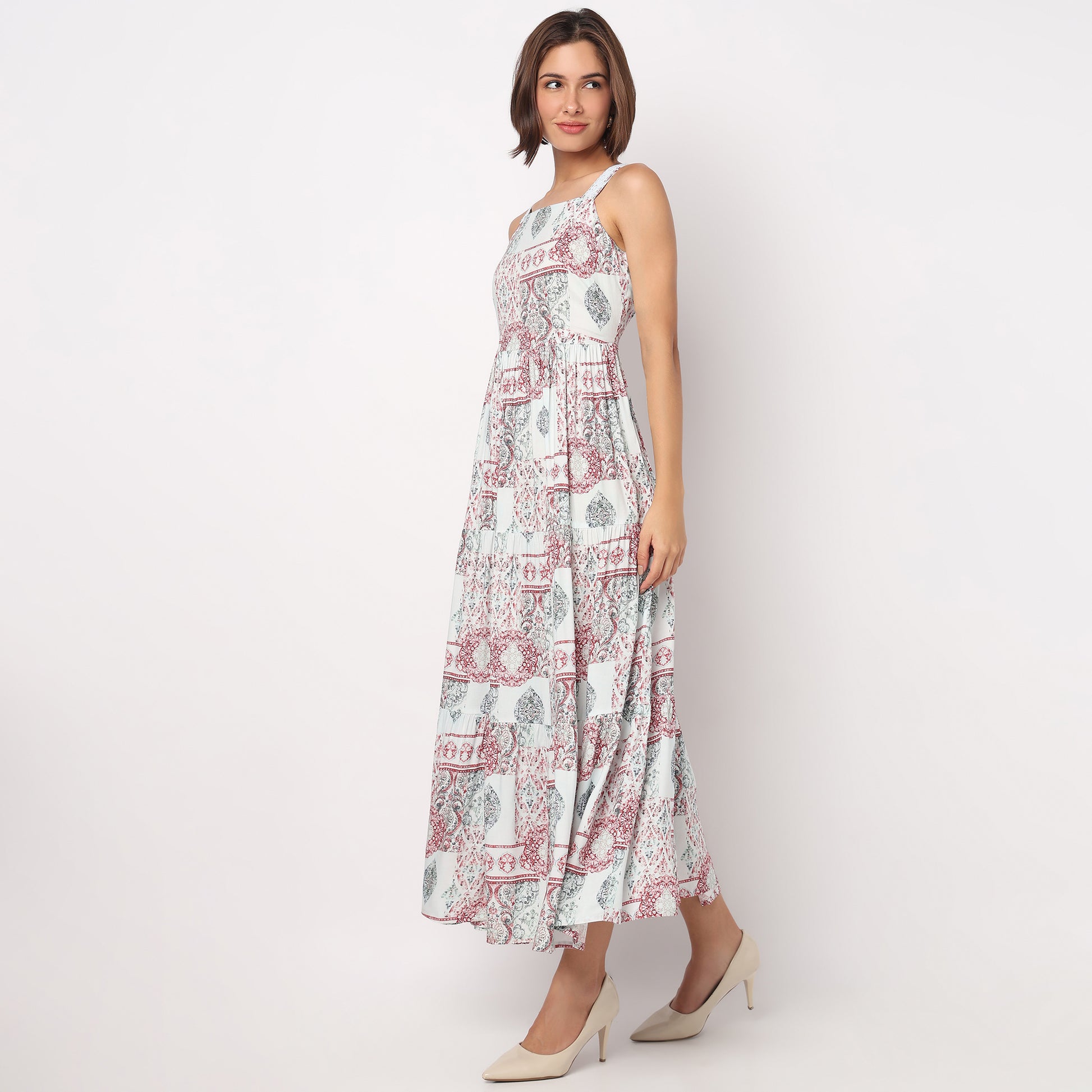 Printed Strappy Tiered Dress