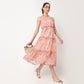 Close Ruffle Neck Printed Tiered Dress