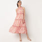 Close Ruffle Neck Printed Tiered Dress