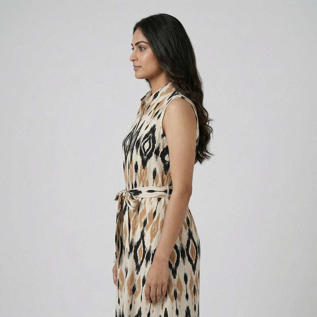 Sleeveless Printed Shirt Dress
