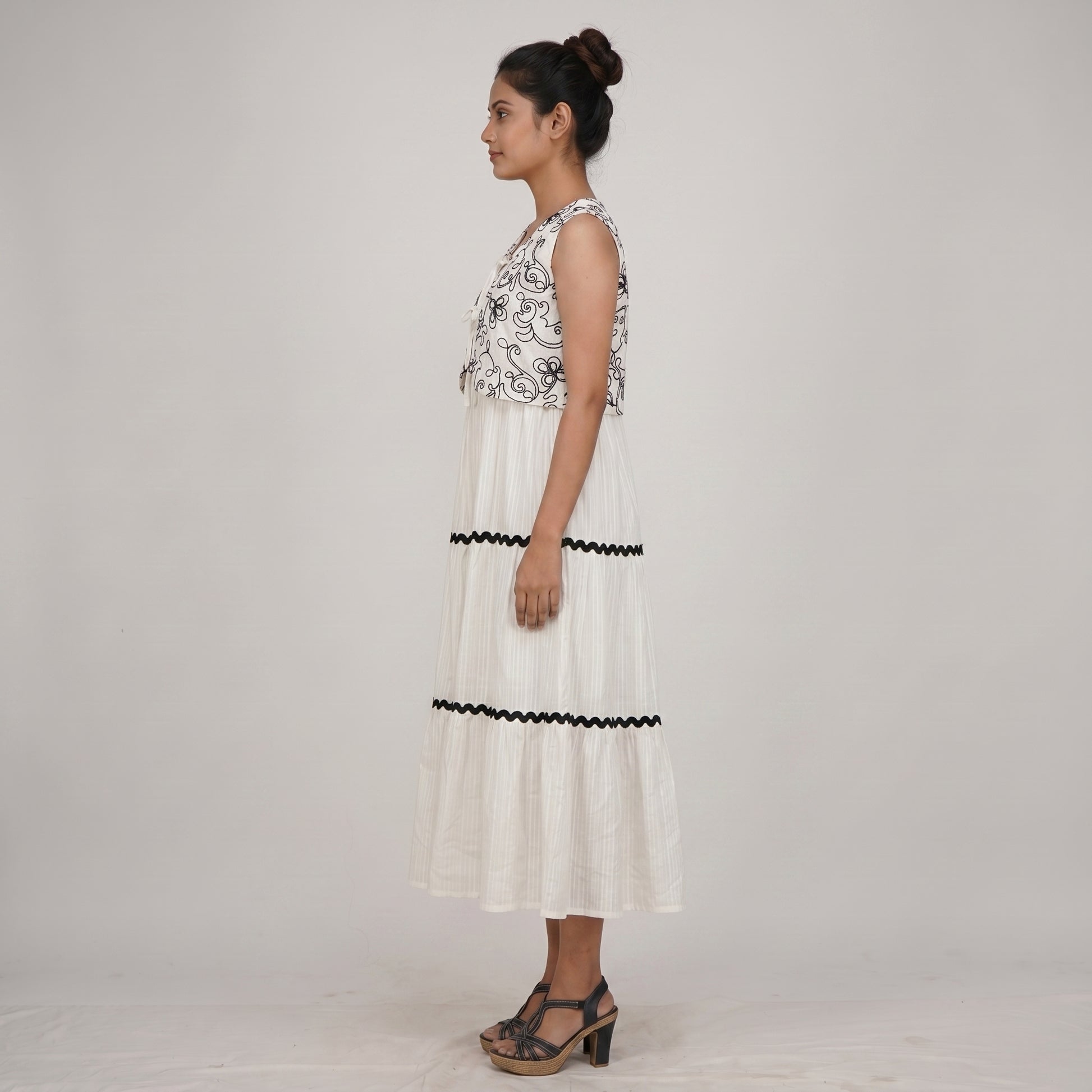Strappy Tiered Dress With Embroidered Shrug