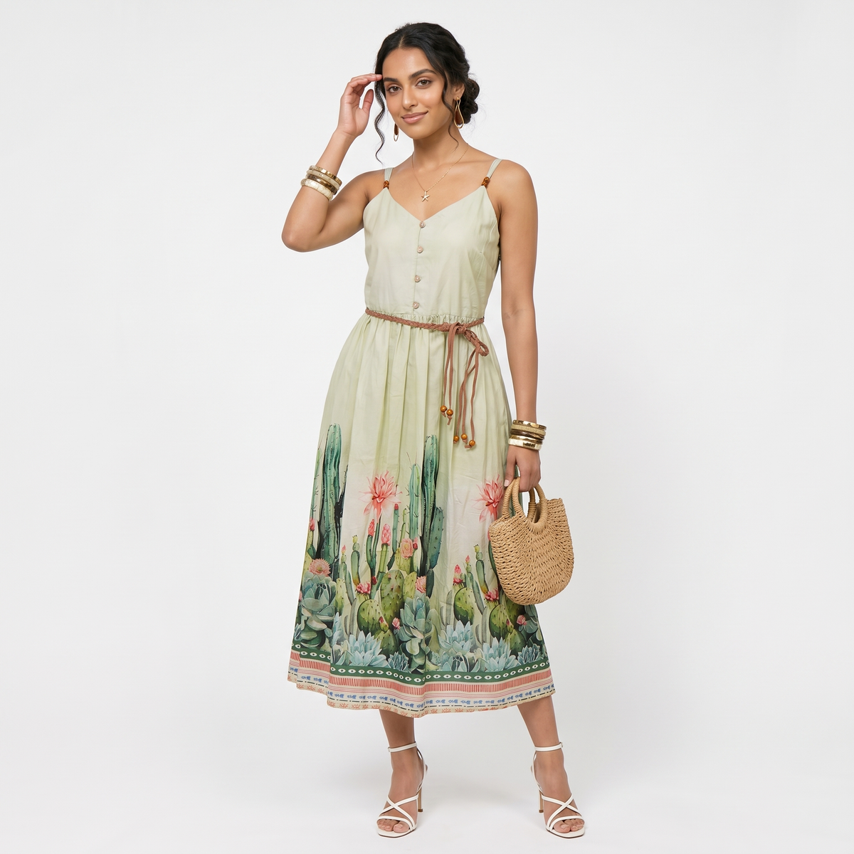 Printed Strappy A Line Dress