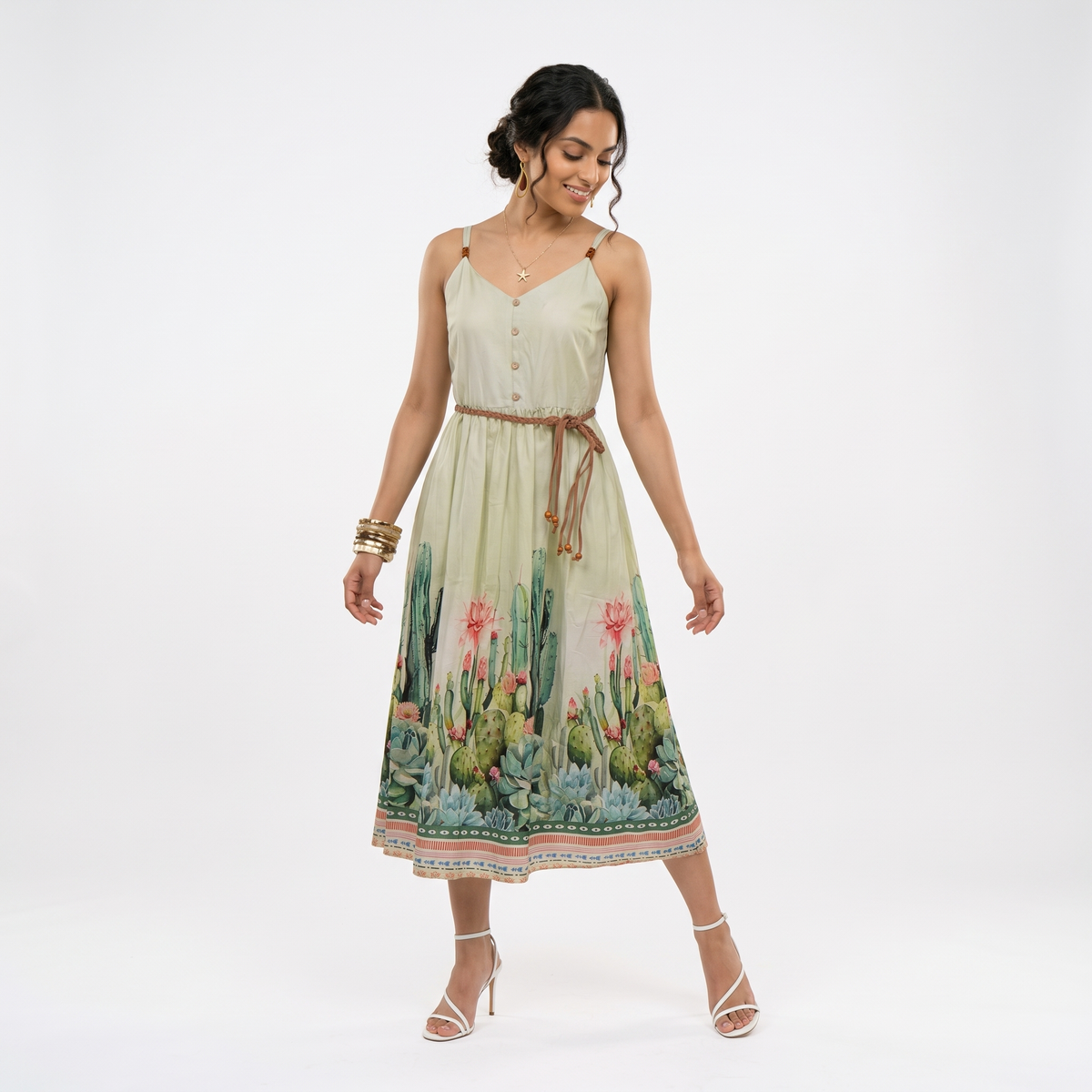 Printed Strappy A Line Dress
