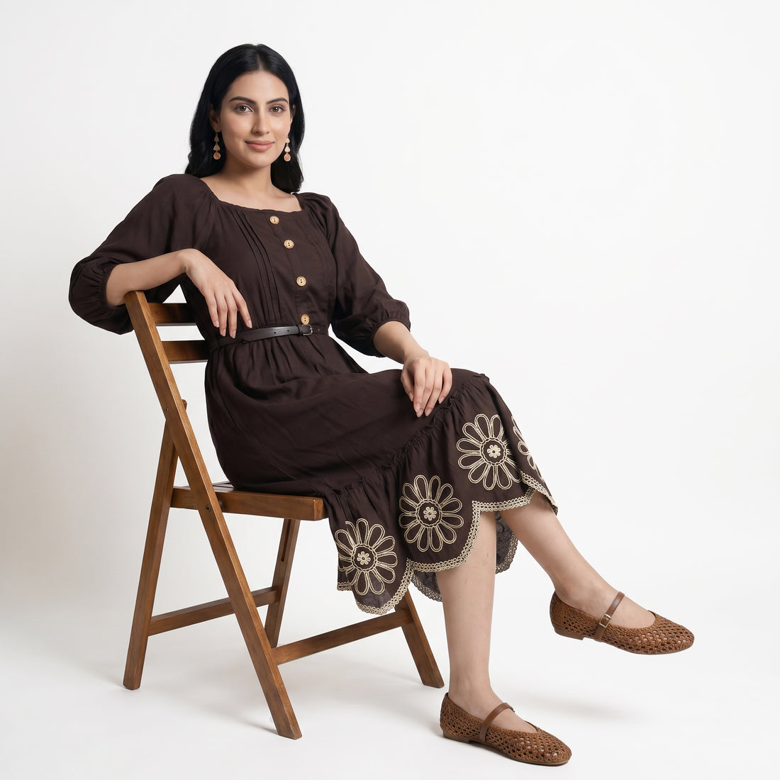 Embroidered Flared Dress