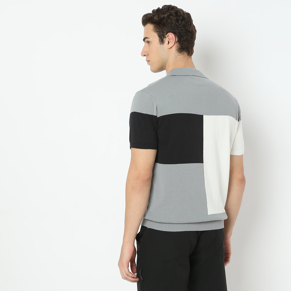 Colour Block Modern Nerd Hand Knit Jersey Polo T-Shirt